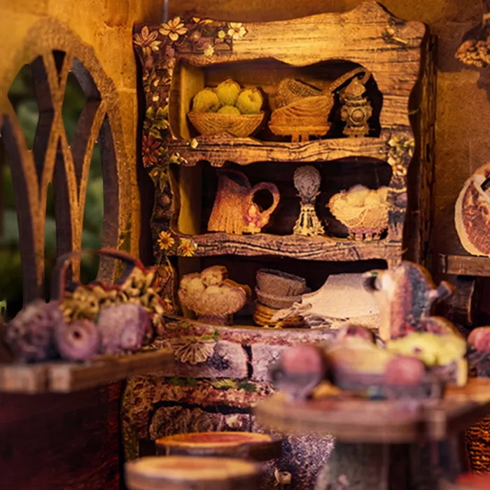 Étagère rustique et paniers garnis