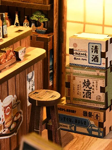 Caisses de saké et tabouret en bois