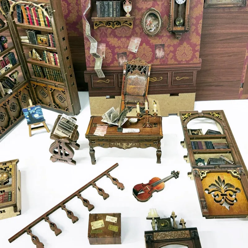 Maison Miniature - Time Book House, un kit créatif pour construire un diorama miniature. Parfait pour décorer une bibliothèque ou comme cadeau original pour un amoureux des livres. Par Nookette.