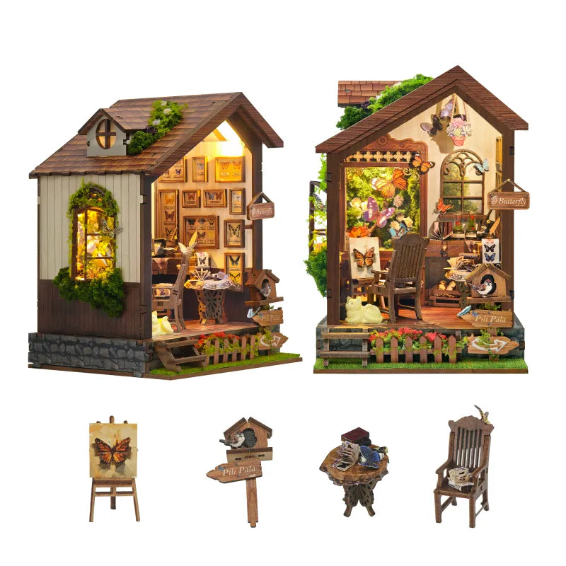 Maison Miniature - Butterfly House, un kit créatif pour construire un diorama miniature. Parfait pour décorer une bibliothèque ou comme cadeau original pour un amoureux des livres. Par Nookette.