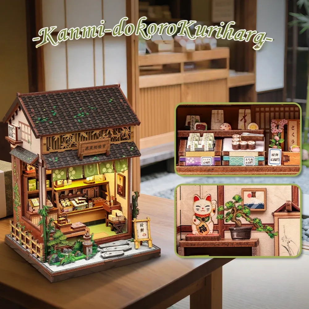 Book Nook Japan - Kanmi-dokoro Kurihara, un kit créatif pour construire un diorama miniature. Parfait pour décorer une bibliothèque ou comme cadeau original pour un amoureux des livres. Par Nookette.