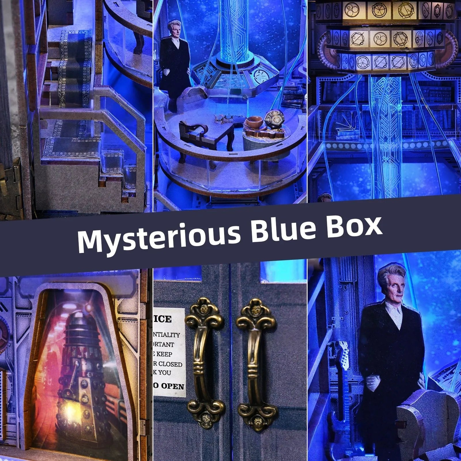 Maison Miniature - Mysterious Blue Box, un kit créatif pour construire un diorama miniature. Parfait pour décorer une bibliothèque ou comme cadeau original pour un amoureux des livres. Par Nookette.
