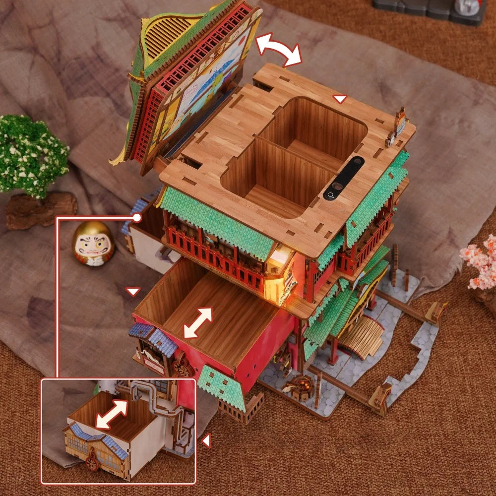 Maison Miniature - Onsen Saga, un kit créatif pour construire un diorama miniature. Parfait pour décorer une bibliothèque ou comme cadeau original pour un amoureux des livres. Par Nookette.