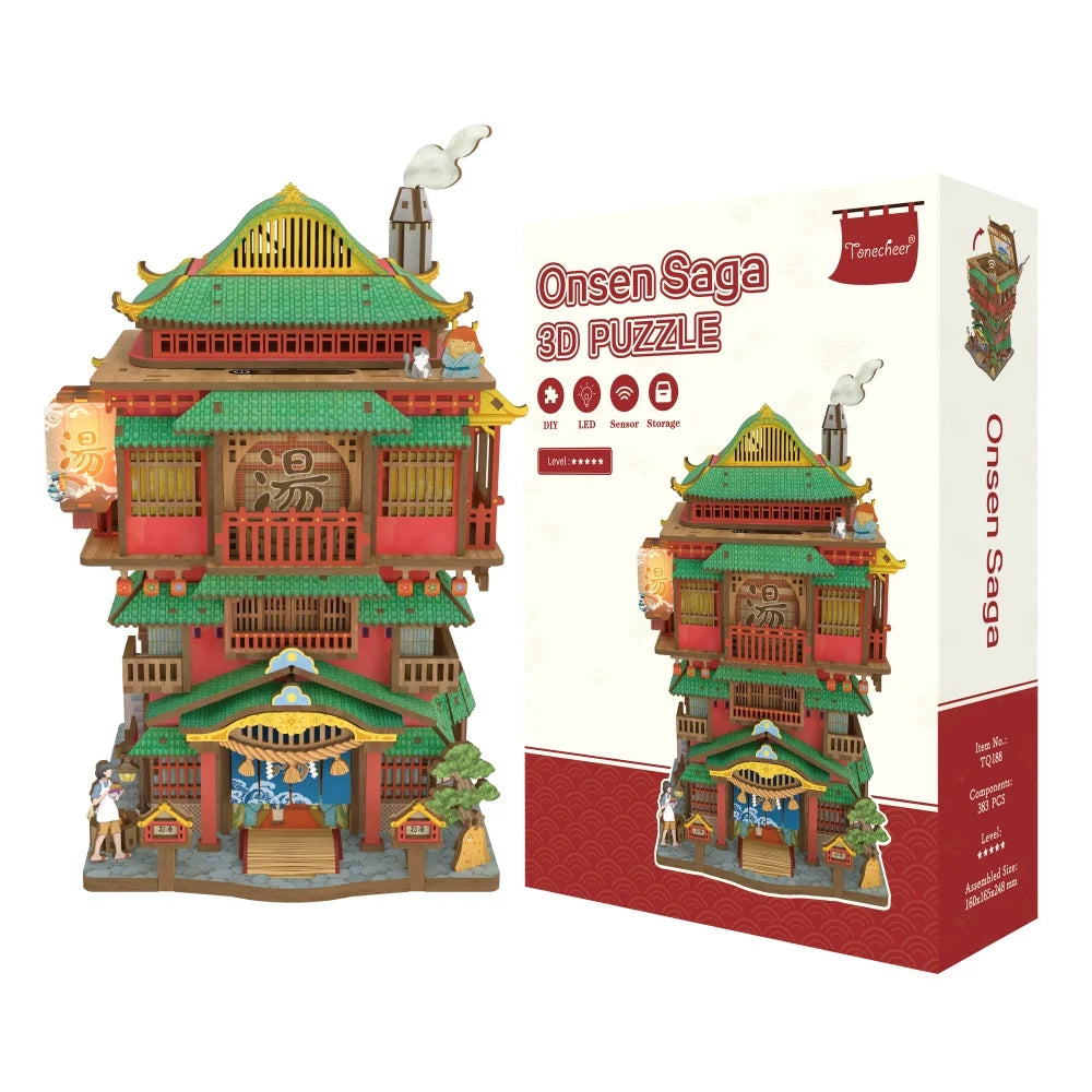 Maison Miniature - Onsen Saga, un kit créatif pour construire un diorama miniature. Parfait pour décorer une bibliothèque ou comme cadeau original pour un amoureux des livres. Par Nookette.