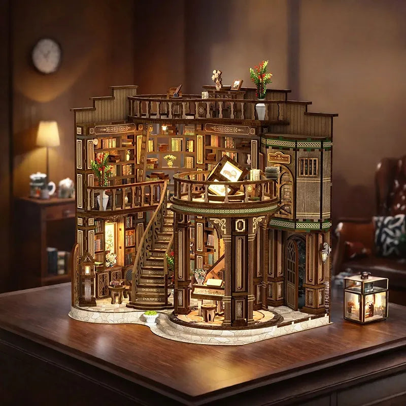 Maison Miniature - Qimeng Bookstore, un kit créatif pour construire un diorama miniature. Parfait pour décorer une bibliothèque ou comme cadeau original pour un amoureux des livres. Par Nookette.