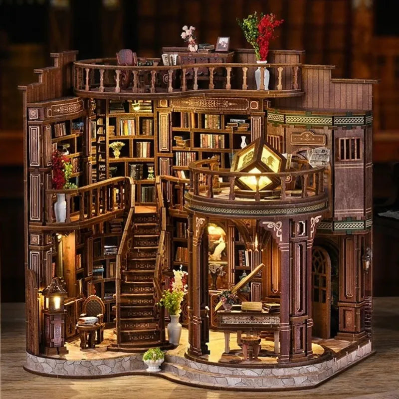 Maison Miniature - Qimeng Bookstore, un kit créatif pour construire un diorama miniature. Parfait pour décorer une bibliothèque ou comme cadeau original pour un amoureux des livres. Par Nookette.