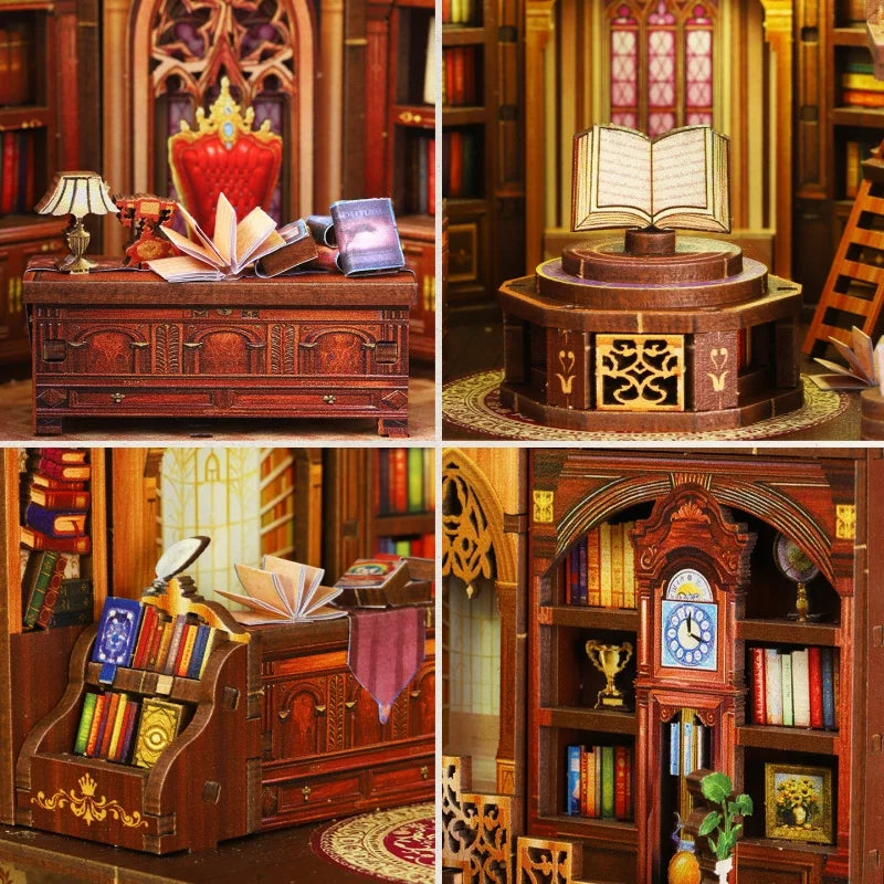 Maison Miniature - Wanguo Bookstore, un kit créatif pour construire un diorama miniature. Parfait pour décorer une bibliothèque ou comme cadeau original pour un amoureux des livres. Par Nookette.