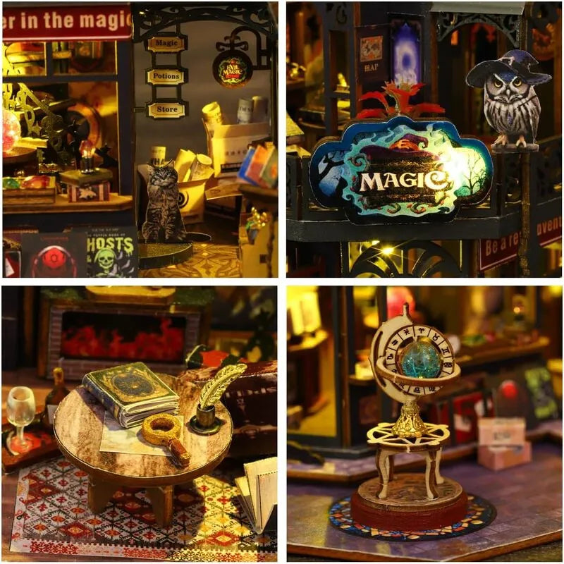 Maison Miniature - Holo Magic City, un kit créatif pour construire un diorama miniature. Parfait pour décorer une bibliothèque ou comme cadeau original pour un amoureux des livres. Par Nookette.