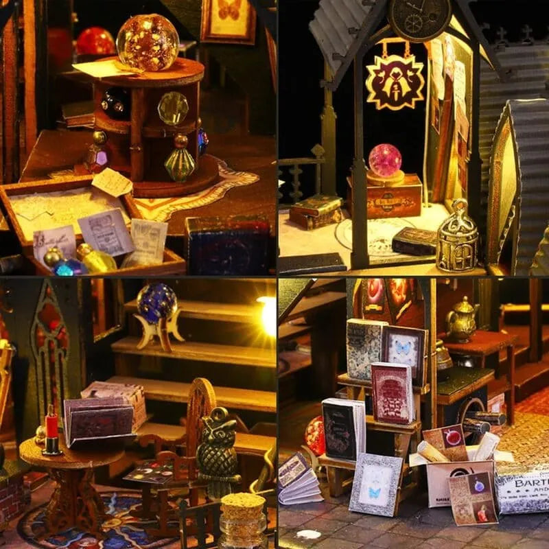 Maison Miniature - Luna Magic House, un kit créatif pour construire un diorama miniature. Parfait pour décorer une bibliothèque ou comme cadeau original pour un amoureux des livres. Par Nookette.