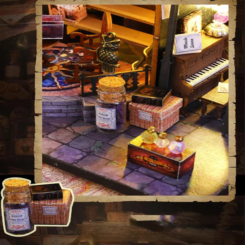 Maison Miniature - Luna Magic House, un kit créatif pour construire un diorama miniature. Parfait pour décorer une bibliothèque ou comme cadeau original pour un amoureux des livres. Par Nookette.