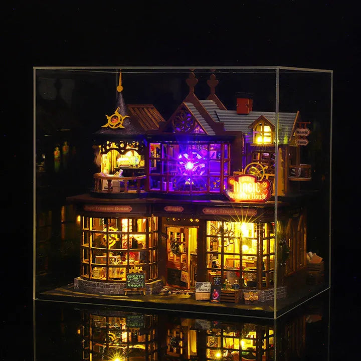 Maison Miniature - Magic Treasure House, un kit créatif pour construire un diorama miniature. Parfait pour décorer une bibliothèque ou comme cadeau original pour un amoureux des livres. Par Nookette.