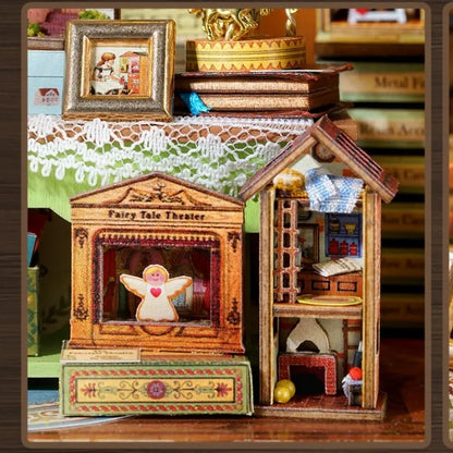 Maison Miniature - Dollhouse Shop, un kit créatif pour construire un diorama miniature. Parfait pour décorer une bibliothèque ou comme cadeau original pour un amoureux des livres. Par Nookette.