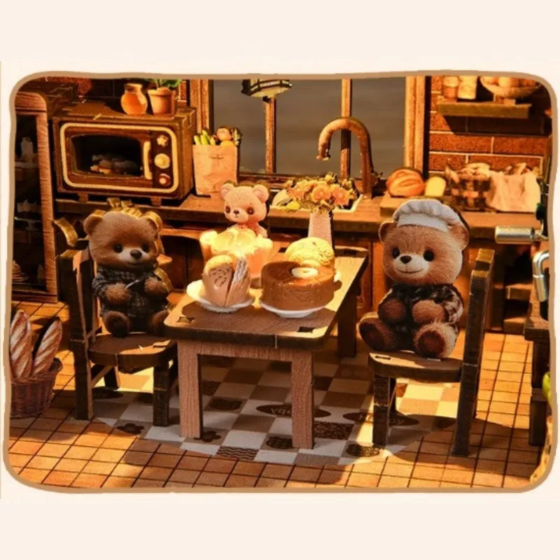 Maison Miniature - Bear Restaurant, un kit créatif pour construire un diorama miniature. Parfait pour décorer une bibliothèque ou comme cadeau original pour un amoureux des livres. Par Nookette.