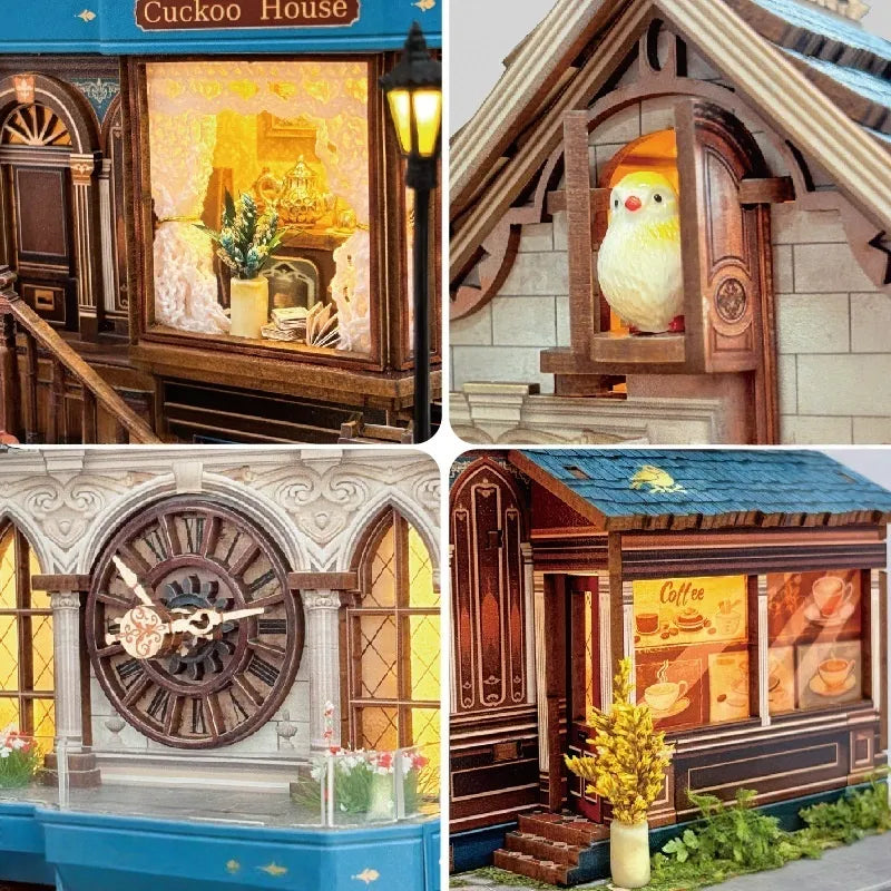 Maison Miniature - Cuckoo House, un kit créatif pour construire un diorama miniature. Parfait pour décorer une bibliothèque ou comme cadeau original pour un amoureux des livres. Par Nookette.