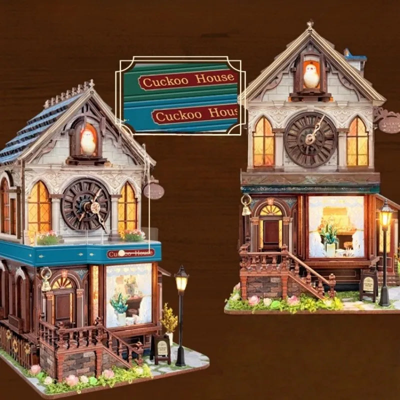 Maison Miniature - Cuckoo House, un kit créatif pour construire un diorama miniature. Parfait pour décorer une bibliothèque ou comme cadeau original pour un amoureux des livres. Par Nookette.