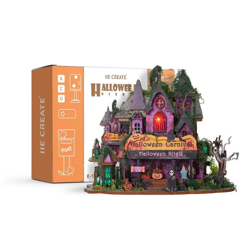 Maison Miniature - Halloween Night, un kit créatif pour construire un diorama miniature. Parfait pour décorer une bibliothèque ou comme cadeau original pour un amoureux des livres. Par Nookette.