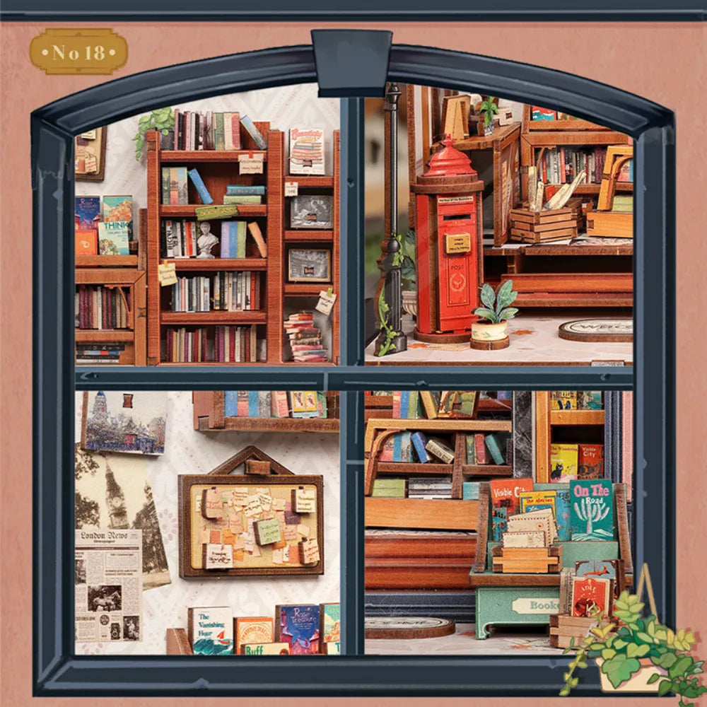 Maison Miniature - Jack's Bookery, un kit créatif pour construire un diorama miniature. Parfait pour décorer une bibliothèque ou comme cadeau original pour un amoureux des livres. Par Nookette.