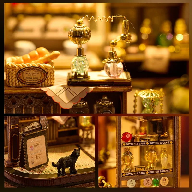 Maison Miniature - Magic Coffee Shop, un kit créatif pour construire un diorama miniature. Parfait pour décorer une bibliothèque ou comme cadeau original pour un amoureux des livres. Par Nookette.