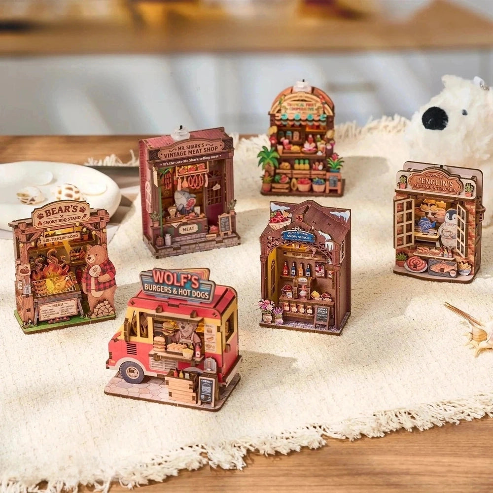 Puzzle 3D en bois – Série Coins de rue féeriques | Aimant pour réfrigérateur